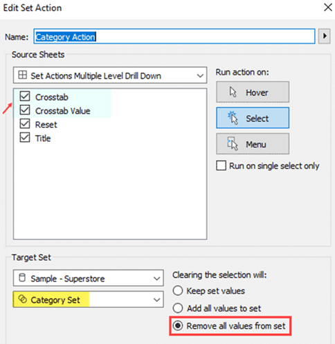 CREATE SET ACTION